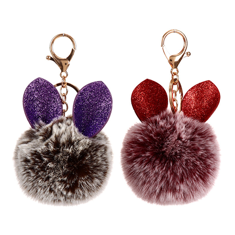 Wholesale Sequin Rabbit Ear Fur Ball Keychain